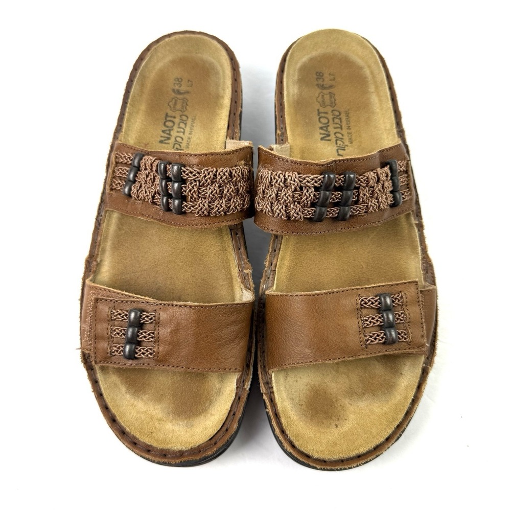 Naot Sandals 38 Brown Leather‎ Comfort Slides Womens 7 Made In Israel